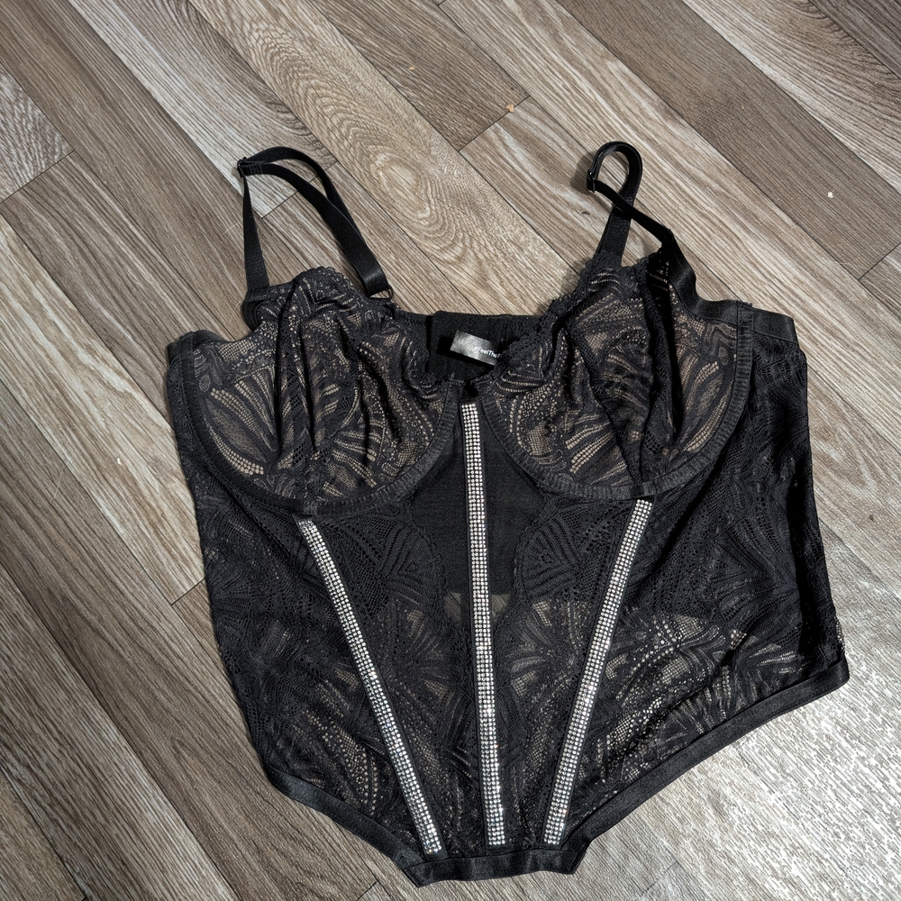 Torrid Black Lace Bodysuit with Silver Accents